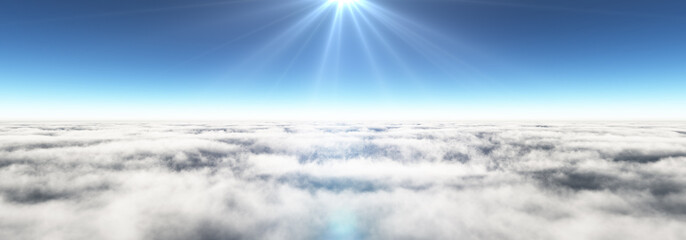 Wall Mural - Above clouds sun ray, 3d rendering