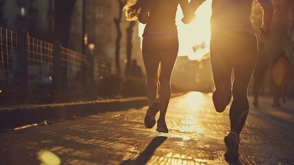 young sports couple are running in the city on the morning, morning run scene, sports lifestile, running people