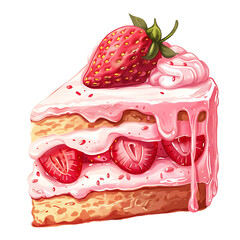 Wall Mural - Cute cartoon strawberry cake clip art on transparent background PNG