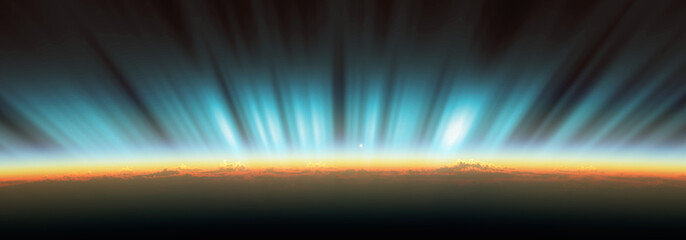 Wall Mural - sunrise from space aurora, 3d rendering