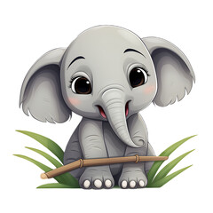 Wall Mural - Cute clip art of an elephant on a transparent background PNG.