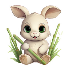 Wall Mural - Cute clip art of baby rabbit on transparent background PNG.