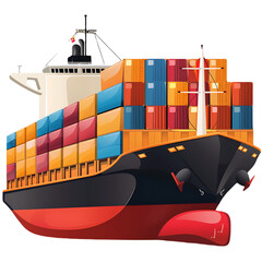 Poster - Cute clip art of cargo ship transparent background PNG, easy to use.