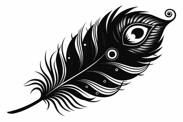 Wall Mural - peacock-feather-black-silhouette-vector-white-background.