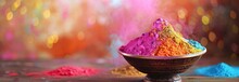 Colorful Holi Festival Background With Powder In A Bowl On A Table Copy Space For Text