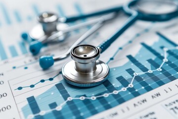 Poster - Stethoscope on chart and graph, medical , analyzing concept