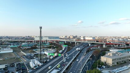 Poster - 高速道路のジャンクション　ドローン空撮