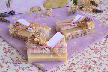 Wall Mural - Wedding favours lavender handmade soap for guest gift, original small souvenir for purple color party decoration