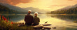 Elderly couple fishing on a serene lake