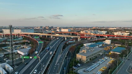 Poster - 高速道路のジャンクション　ドローン空撮