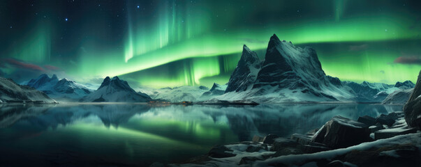 Wall Mural - Aurora borealis and high moutains