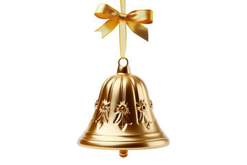 Mystical Charm: Golden Bell With Ribbon. On a White or Clear Surface PNG Transparent Background.