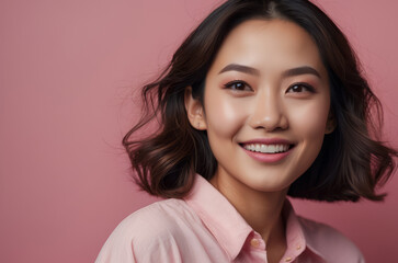 Wall Mural - portrait of a happy Asian woman in the studio shoot