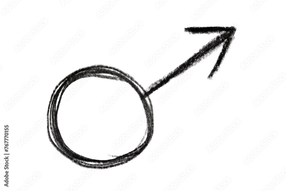 The symbol of Mars, drawn in black pencil, isolated on a transparent ...