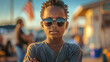 © Ruslan - Young handsome African American guy in sunglasses against blue sky