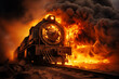 illustration of a burning steam locomotive - railway accident