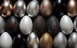 Easter eggs in luxury style adorned with black, silver, and gold hues: opulent elegance for the holiday season