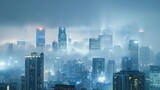 Fototapeta Miasto - Urban skyline masked by PM 25 spotlighting urgent tech innovations and streamer awareness