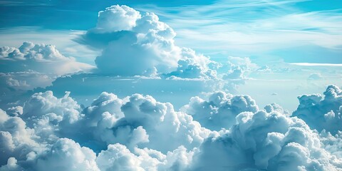 Wall Mural - Clear cloudy sky, warm and nice day, Easter, symbol, Christian holiday, fluffy clouds of different shapes, bright blue sky and bright sun, background, wallpaper.