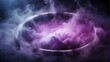 A dramatic smoke or fog effect with a purple, menacing glow is created by smoke shooting forth from a round, empty center, creating a spooky Halloween background.