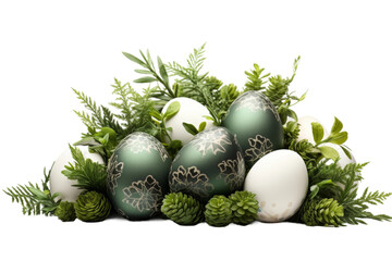 Enchanted Green and White Eggs. On a White or Clear Surface PNG Transparent Background.