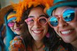 © Anastasiia S - Three young women, adorned in vibrant festival attire, pose for a selfie with radiant smiles. April Fools Day on April 1st.