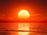 Fototapeta Nowy Jork - The sky is a beautiful shade of orange and the sun shines brightly, casting light on the water below.