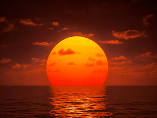 Wall Mural - The sky is set on fire, and the sun is shining brightly, casting light on the sea.