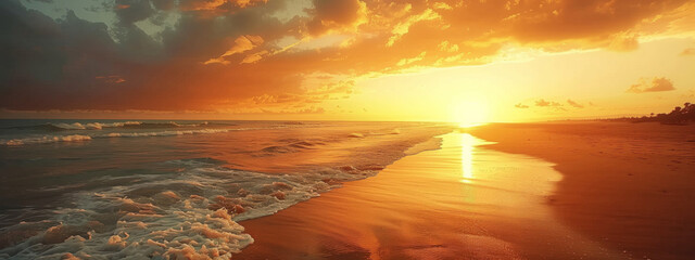 Wall Mural - beautiful summer sunset at the beach banner with copy space