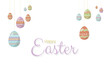 Happy Easter day concept. Colorfull of easter eggs hangs on white background with copyspace. For greeting card, banner.