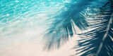 Fototapeta Do akwarium - Top view of tropical leaf shadow on on white sand beach and water surface.  Abstract concept banner for summer at the beach.