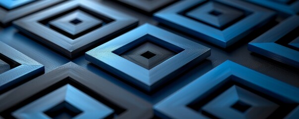 Poster - Artistic, sleek background in black and blue with a smooth gradient, bold geometric forms, and a modern, luxury aesthetic.