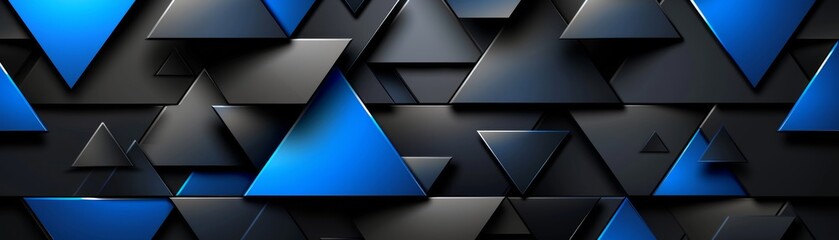 Poster - Create a sleek, upscale look with bold black and blue backdrop featuring dynamic stripes and triangles for a modern luxury vibe.
