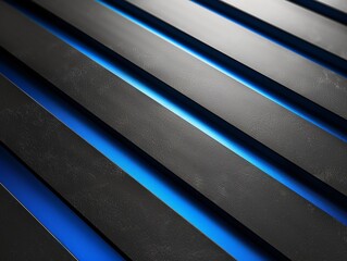 Poster - A contemporary design with luxurious, glossy finish on a bold black and blue backdrop with minimalist stripes.