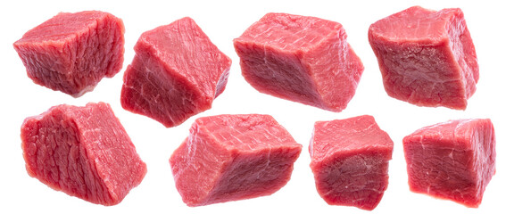 Sticker - Set of diced beef cuts isolated on white.background File contains clipping paths.