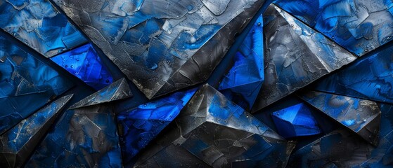 Poster - Sophisticated patterns and vibrant texture define dynamic black and blue abstract art, stylish and high-tech.