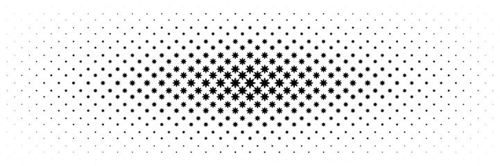 Poster - horizontal halftone from center of black star design for pattern and background.