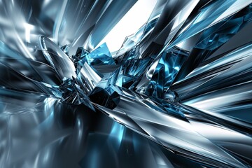 Poster - Featuring a sophisticated, glossy effect, high-tech abstract art showcases bold black-blue contrast and dynamic shapes.