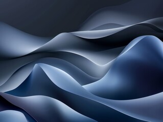 Poster - Abstract black and blue backdrop features a matte finish, dynamic shapes, depth, and perspective.