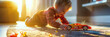 Child playing joyfully with toy car, zooming around and sparking imagination