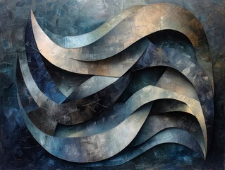 Poster - Contemporary black and blue abstract art showcases stylish geometric patterns with luxurious texture.