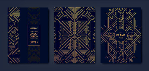 Wall Mural - vector set of art deco frame patterns, gold line design labels. luxury geometric covers, vintage bac