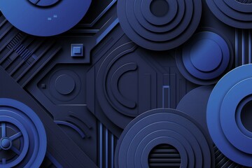 Poster - A luxurious, premium feel emanates from the sleek black and blue abstract background with geometric shapes and lines.