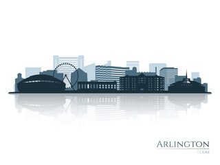 Canvas Print - Arlington skyline silhouette with reflection. Landscape Arlington, Texas. Vector illustration.