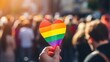 members of LGBTq movement, Gay pride parade in city with rainbow flags