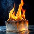 © Tulsi - single ice cube on fire isolated on dark background