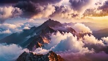 Colorful Sunset In The Mountains. Carpathians, Ukraine, Europe, Mountain Top Landscape View With Clouds At Sunset, AI Generated