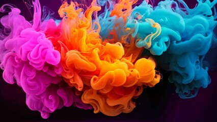 Poster - Colorful ink in water on a black background. Abstract background, multicolored smoke, AI Generated