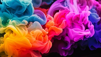 Poster - Colorful ink in water on a black background. Abstract background, multicolored smoke, AI Generated