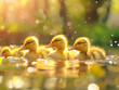 Adorable Ducklings Swimming in Tranquil Pond